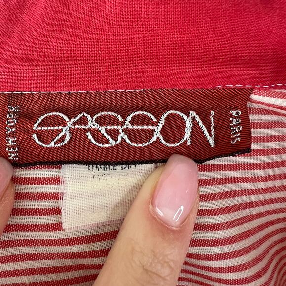 EASSON Red White Striped Long Sleeve Mandarin Collar Pocket Popover Top Blouse - Picture 7 of 8